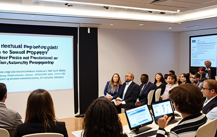 **Image Prompt: Intellectual Property Workshop**
   - "A diverse group of professionals engaged in a workshop on intellectual property, featuring a speaker at the front discussing patents and trademarks. The audience is taking notes and participating actively, with visuals of patents and trademarks displayed on a screen."