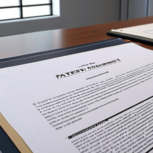 **Elegant legal documents showcasing a patent agreement signing, with a subtle background of a sleek, modern office interior. Focus on trust and collaboration.**