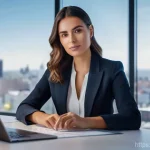 지적재산권과 협상 테크닉 - **Prompt:** A Portuguese female entrepreneur in her late 20s, with a thoughtful and determined expre...